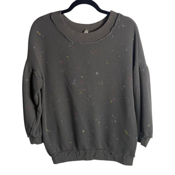 Free People Movement Size xs Make It Count Sweatshirt Grey Splatter Paint Frayed - Picture 2 of 8